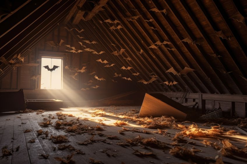 bat droppings scattered across attic floor